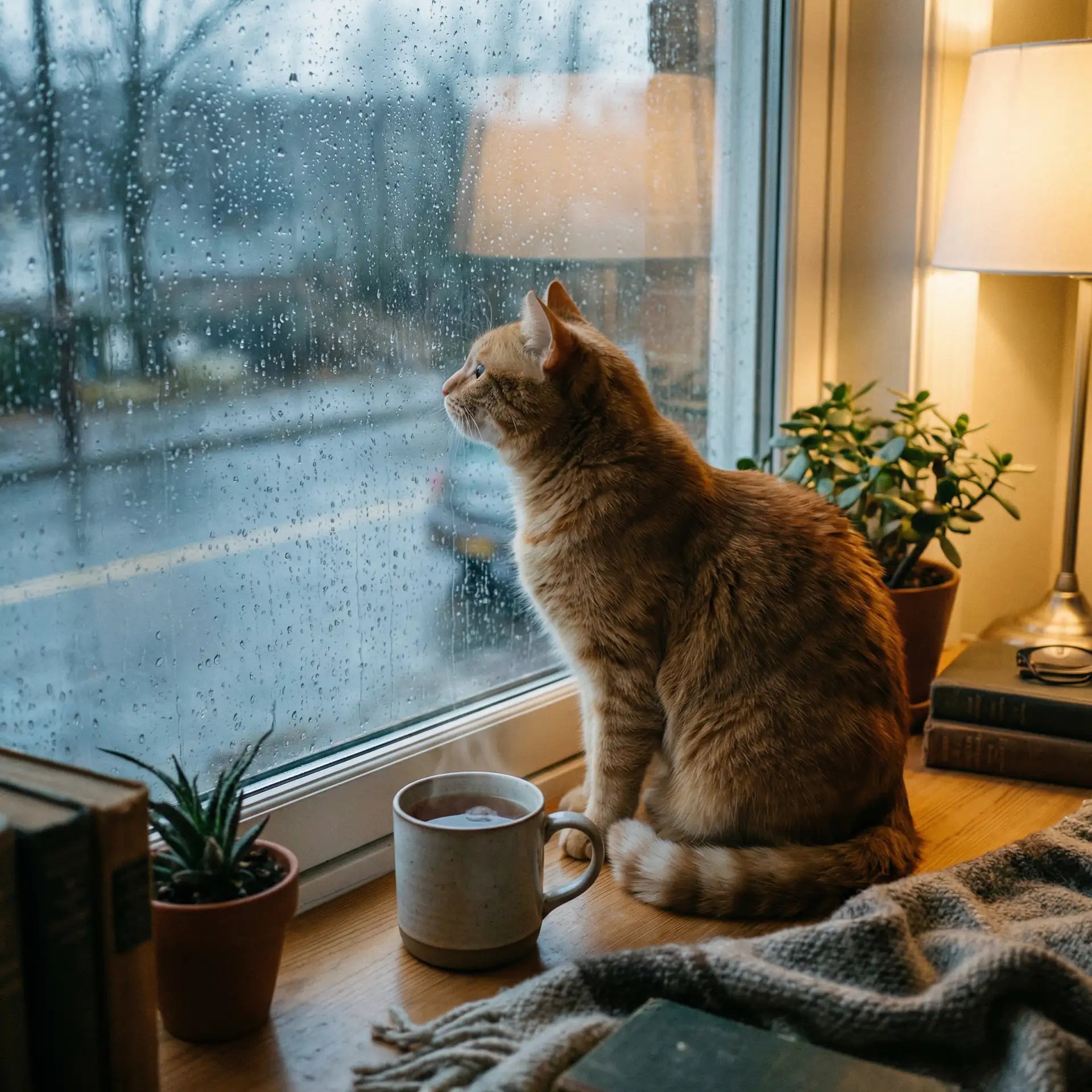 猫咪望着窗外的雨 - 极乐酷刑